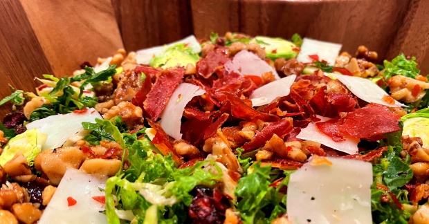 Brussels Sprout and Prosciutto Salad w/ Candied Walnuts